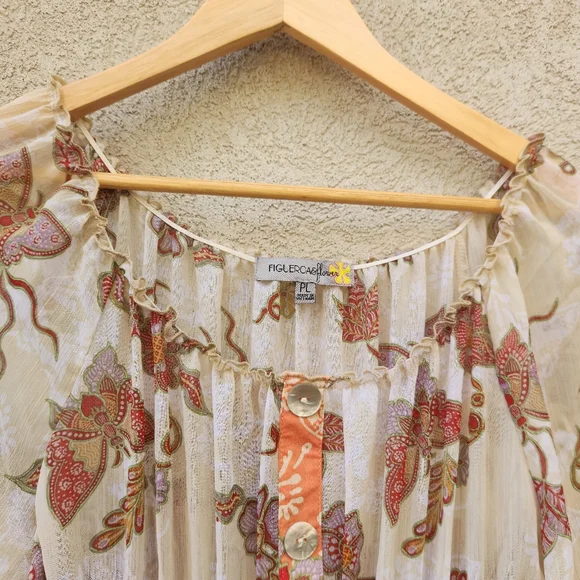 FIG & FLOWER Maxi Dress Women's Large Petite Prarie Tiered Chiffon Boho Puff Slv - Picture 4 of 14